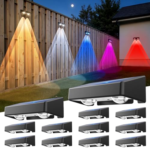 GBEAST Solar Fence Lights Outdoor, RGB 8 Colors & Warm White, Bright Led Fence Lights Outdoor Waterproof Dusk to Dawn Solar Deck Light for Backyard/Railing/Wall/Step/Patio/Porch (12 Pack)