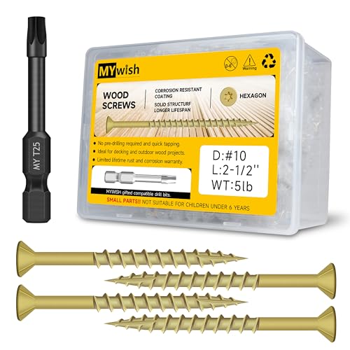 Mywish 378Pcs Wood Screws 10 x 2-1/2 Inch 5lb Box