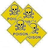 Outdoor/Indoor (4 Pack) 4' X 4' - Poison Skull & Crossbones - Danger Safety Caution Warning Sign Vinyl Label Sticker Decal - Back Adhesive Vinyl