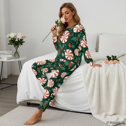Image of Women's Pajamas Set Soft 2 Piece Loungewear Long Sleeve Pj Set Matching Sleepwear with Pockets for Women Plus Size