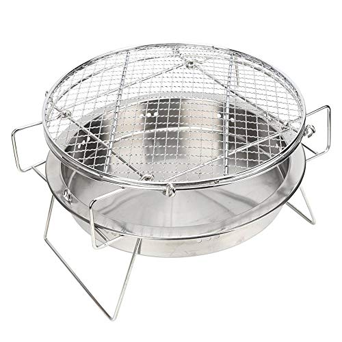 T best Barbacoas Estufa, Estufa Redonda al Aire Libre Barbacoa Plegable Barbacoas Accesorio para Acampar(Plata)