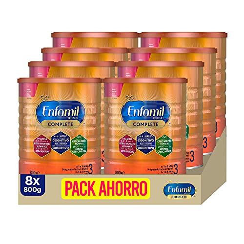 Enfamil Premium Complete 3 - Preparado Lácteo Infantil de Crecimiento Para Lactantes Niños de 1 a 3 años - Pack de 8 latas x 800 gr