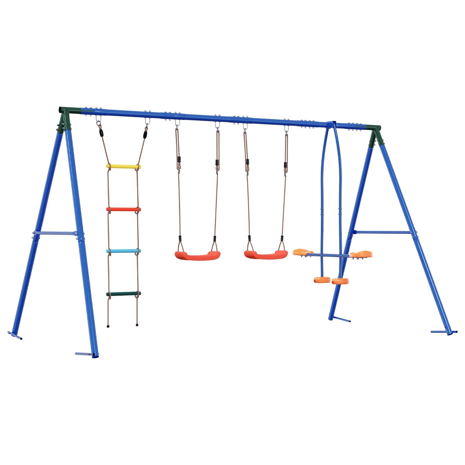 Outdoor Schaukelset Mehrfarbig aus Stahl und PE 330 x 185 x 185 cm mit höhenverstellbarem Sitz für Garten Spielplatz Klettergerüst und Freizeitaktivitäten im Hof