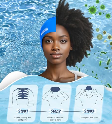 image for Aegend Swim Caps for Long Hair, Durable Silicone Swimming Caps for Wom