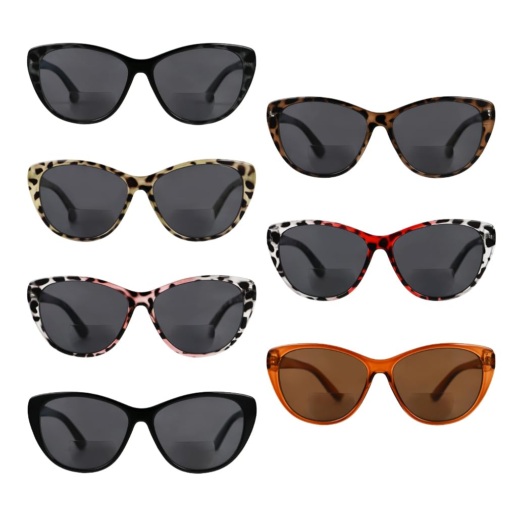 Eyekepper 7-Pack Cat-Eye Womens Bifocal Sunglasses UV Protection Sunshine Readers +3.00