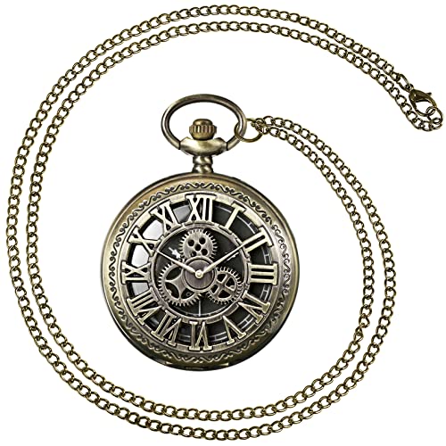 Image of MORFONG Hollow Gear Design Pocket Watch Quartz Pocket Watches for Men Women Birthday Christmas Gifts with Box & Chain