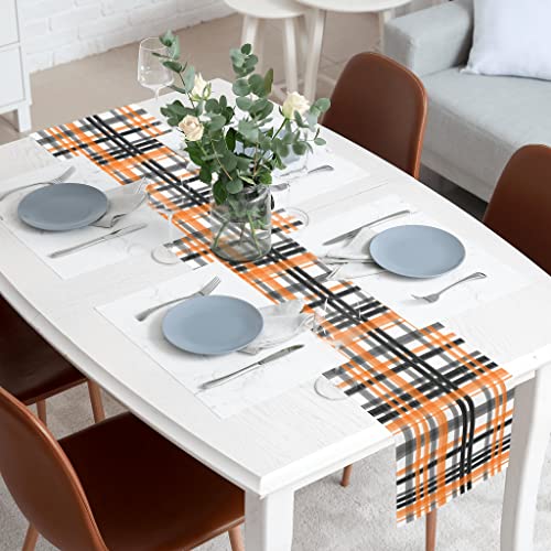 Fjpt Black Orange Buffalo Check Plaid Table Runner,Fall Halloween Table Decor For Dining Room Kitchen Home Party 13X90 Inch #TOP3
