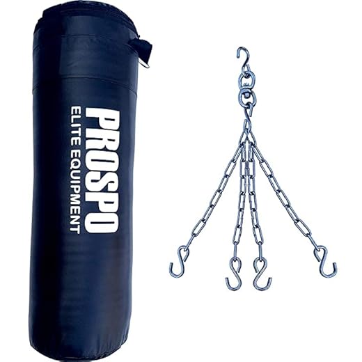Prospo Punching Bag, Boxing Bag, Rough Srf Punching Bag (36inch) Filled with Super Strong Hanging Chain, Boxing Kit for unisex, Heavy Punching Bag , Boxing Bag , MMA Punching Bag, with Chain, 3 Ft Filled Extra Strong bag, with chain (Black)
