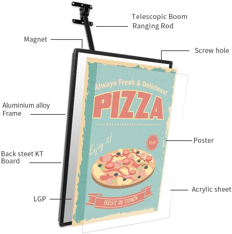 Slim Snap Frame LED Light Box, LED Restaurant Menu Board LED Backlit Menu Board For Restaurant Cafe Shops Wall Mounted Billboard (50 * 40cm)