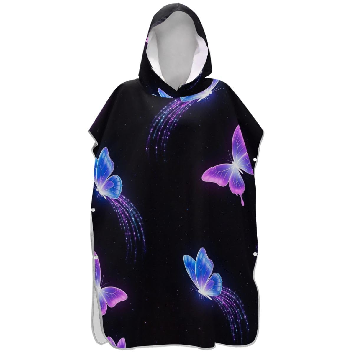 Poncho de surf à séchage rapide violet et bleu avec papillons noirs
