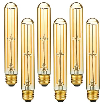 LiteHistory E26 LED Bulb Dimmable 6W led Bulb Equal 60 Watt Light Bulb Warm White 2200K Amber Edison Bulb AC120V 450lm T10 led Bulb for Rustic Pendant,Industrial Wall sconces E26 Light Bulbs 6Pack