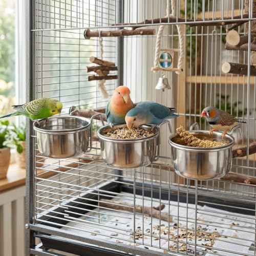 Image of Pets Empire Best Stainless Steel Birds Coop Cup Feeder Bowl (500 ML Pack of 2, Clamp)