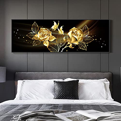 Peinture sur toile abstrait or fleur 50x150cm sans cadre pour decoration murale