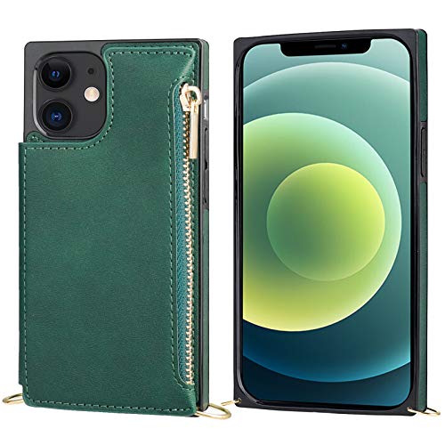 Bocasal Crossbody Wallet Case For Iphone 12 Mini With Card Holder,Zipper Card Slot Protector Shockproof Purse Cover With Removable Cross Body Strap 5.4 Inch(Green) #TOP4