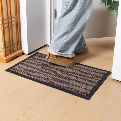 Image of HOKIPO Welcome Door Mat for Home - Big Size Entrance Mat, 75x45 cm, Brown Terrain Stripes (AR-6506)