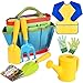 INNOCHEER Kids Gardening Tools, 7 Piece Garden tool set for Kids with Watering Can, Gardening Gloves, Shovel, Rake, Trowel and Kids Smock, All in One Gardening Tote