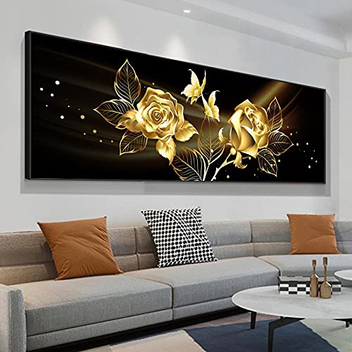 Photo murale pour salon décor moderne tableau abstrait or rose 50x150