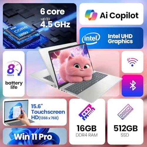 HP 2026 Touchscreen Laptop Computer for Student & Business, 16GB RAM 512GB SSD Windows 11 Pro, Intel Core i3-1315U (Up to 4.5GHz), 15.6" LED, Copilot AI, Numeric Keyboard, Type-c, Patented KB Kit - 2