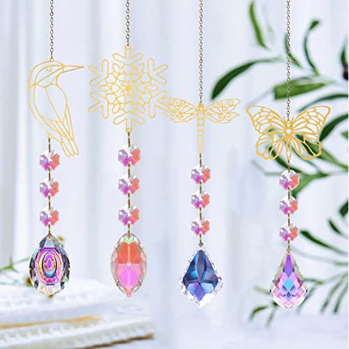 Weisipu Crystal Sun Catcher Pendant Wind Chime Crystal Prisms Pendants Crystal Ball Prism Rainbow Maker For Home Office Garden Decoration (Hummingbird/Dragonfly/Butterfly/Snowflake) #TOP2