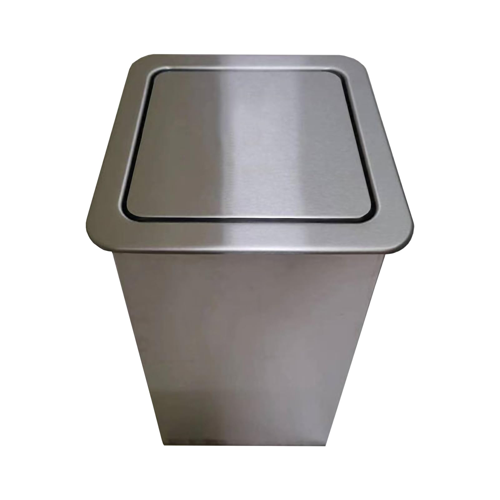 DFGHNBVC Recessed Countertop Trash Bin Lid, Built-In Waste Chute With Flap Cover, Stainless Steel Swing Trash Can Lid, Retangular Garbage Lid For Kitchen Counter,Black-430,Metallic-430
