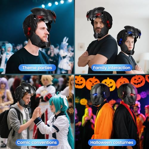 Image of Iron Hero MK 5 Black Edition Helmet for Man - 1:1 Wearable Collectible with Voice, Touch & Remote Control, LED Eyes & Realistic Sound Effects - Cosplay & Display Prop Gift for Adults and Teens