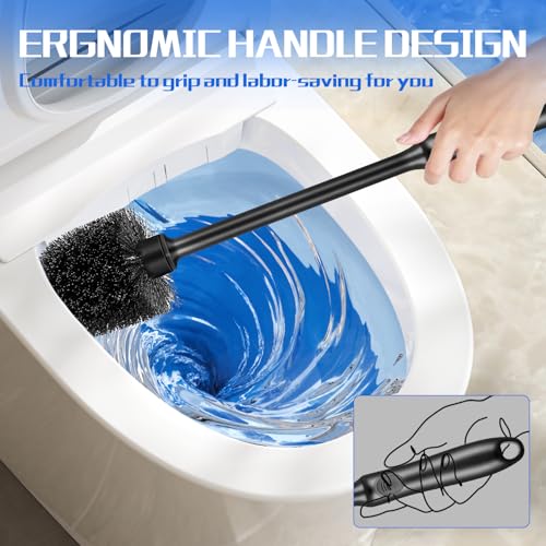 Toilet Brush and Holder 2 Pack with Long Handle - Non-Slip Grip Toilet Bowl Brush Set for Deep Cleaning Bathroom, Toilet Scrubber- Black - Image 4
