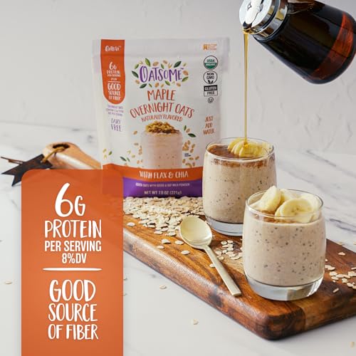 Image of Oatsome Maple Overnight Oats with Flax and Chia, Gluten-Free Oatmeal with 6g of Protein, 7.8oz Bag (Pack of 2)