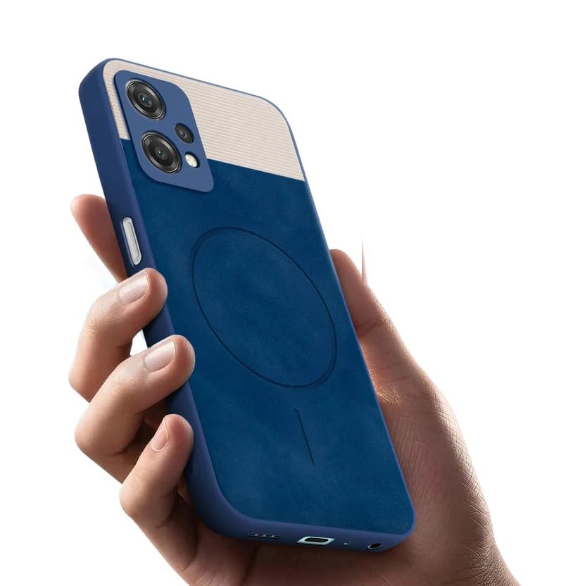 Image of Bintage CASE Dual-Leather Mac Safe Design Phone Case| Soft Touch Finish | Full Camera Protectection Back Cover Compatible for OnePlus Nord CE2 Lite 5G - White & Royal Blue