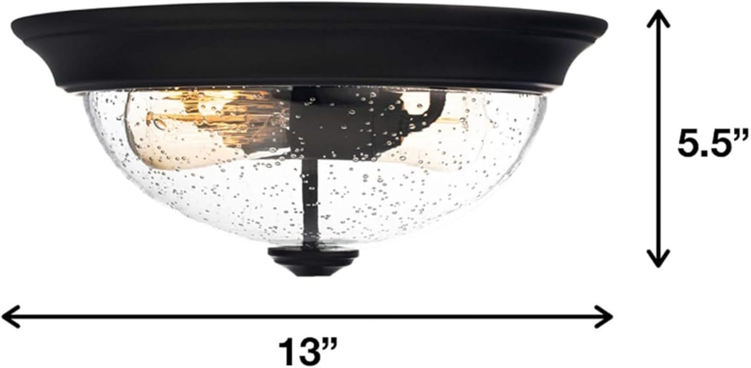 Prominence Home 13 Inch Elegant Flush Mount Ceiling Light, Seeded Glass Lighting Fixture, Bedroom or Living Room, Madalyn, 51381-31, Oil Rubbed Bronze