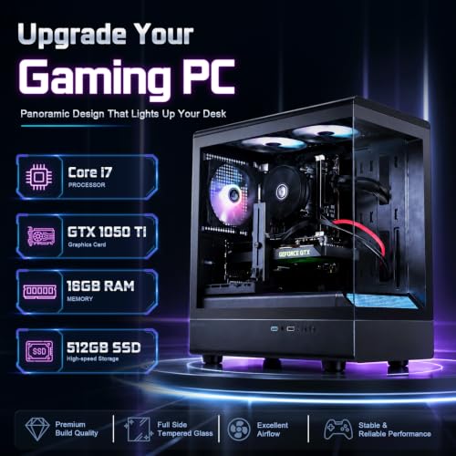 Image of Prebuilt Gaming PC Desktop,Intel Core i7 Business Office Tower Computers PC | GTX1050Ti 4G Graphics Card, 16GB RAM and 512GB SSD, WiFi, Win11, Suitable for Study,transaction,Entertainment,Gaming, etc.