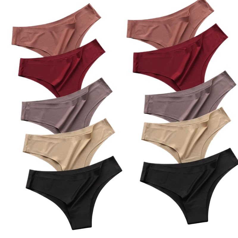 Bragas Tanga De Mujer - 10 Unids/Set Bragas Sin Costuras para Mujer, Ropa Interior De Seda Helada, Bragas Sexis De Cintura Baja, Lencería Suave, Tanga Transpirable De Color Sólido