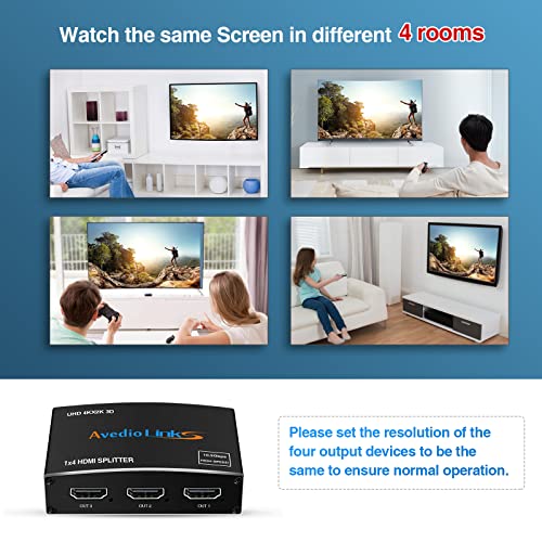 avedio Links 4K@60Hz HDMI Splitter 1 in 4 Out with 4 feet Hdmi Cable, 1x4 HDMI Splitter Duplicate/Mirror Screen, 4 Way Splitters Support Full HD 1080P 3D, Compatible with HDTV, PS5, Projector - image 6