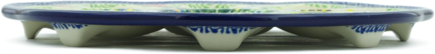 Polmedia Polish Pottery Egg Plate UNIKAT - Sunset Rose Bouquet Pattern Handmade in Boleslawiec Poland by Ceramika Artystyczna + Certificate of Authenticity