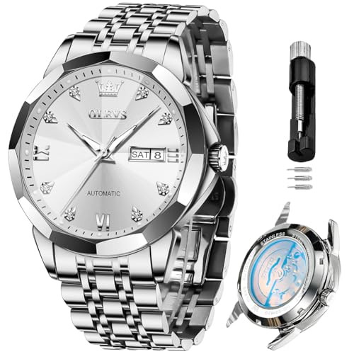 Montre de luxe diamant OLEVS automatique argent pour cadeau