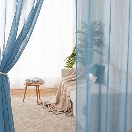 MIULEE 2 Panels Sheer Window Curtains Elegant Window Voile Panels Drapes Treatment for Bedroom Living Room 46" Wx54" L Grommet Top Dusty Blue