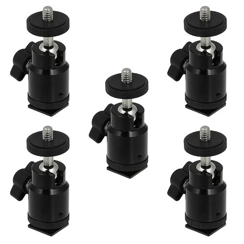**Bulk Of 5** Universal 1/4"-20 Camera Accessory Mount To Hot Or Cold Shoe With Mini Ball Head - Multi-Function Swivel Joint With Removable Cold Shoe Mount For 1/4"-20 Male Studs #TOP12
