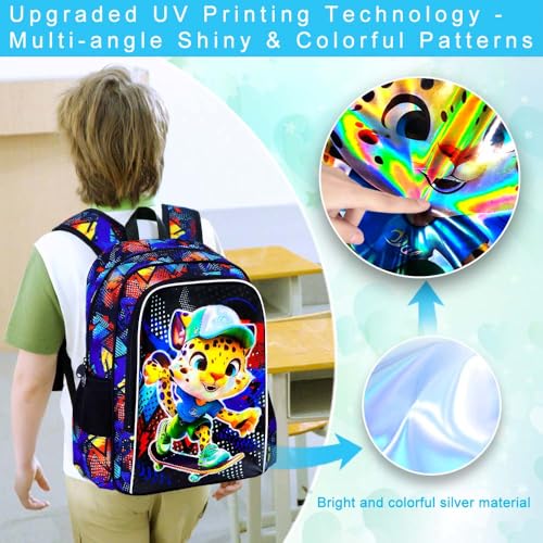 Image of CCJPX 3PCS Kids Backpack for Boys, 16 Inch Panther Water Resistant Preschool Bookbags, Cool Leopard Kindergarten School Backpacks and Lunch Box