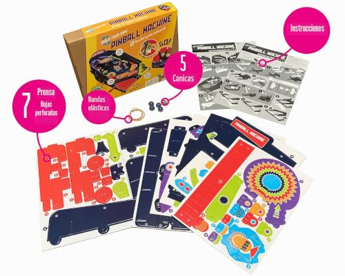 Máquina de pinball anti pantallas para niños kit de cartón interactivo arcade retro sin pegamento 7