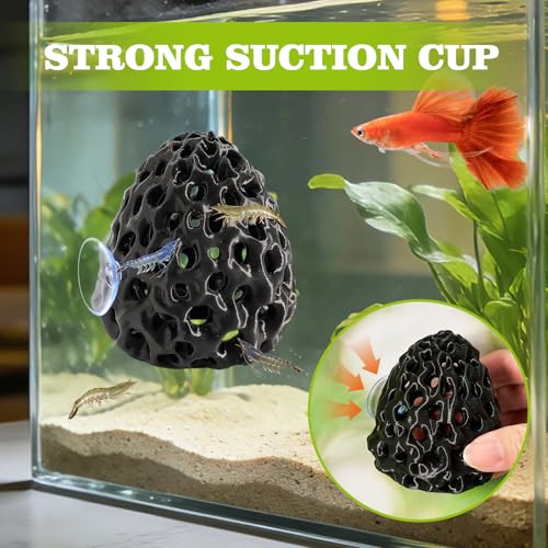 Image of Shrimp Dome Hide, Shrimp Hides for Aquarium, Betta Fish Hideout with Suction Cup, Betta Habitat Tank Ornament Accessories, Aquarium Decor for Small Fish Guppy Hiding Resting (Black)