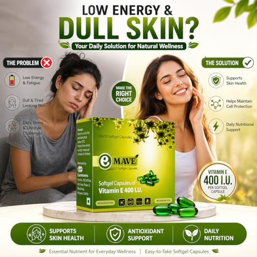 Image of Vitamin E 400 IU Softgel Capsules for Face & Hair, 100 Capsules | Vitamin E 400 IU Softgel Capsules, Natural Vitamin E Capsules, Vitamin E Capsule for Face, Suitable for Men & Women