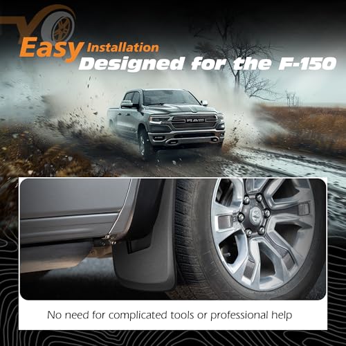Image of Mud Flaps for Trucks | Fits 2015-2020 Ford F150 Without Fender Flares, Front & Rear Splash Mud Guards, 4PC-Black