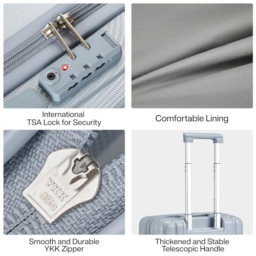 Image of Hanke Underseat Carry On Luggage Suitcase with Wheels 14in 16in 20in 24in 29in Spinner TSA Luggage Lighweight PC Hardside Rolling Suitcases Travel Bag, Grey, Carry on 20 Inch, Hanke Scratch Resistant