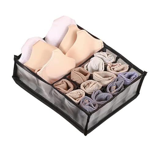 Caja de almacenamiento de ropa interior Calcetines de mujer Armario Cajón Sujetador Bragas Compartimento engrosado Caja de almacenamiento Malla Tela escocesa Nuevo-Negro 13 rejillas Cover