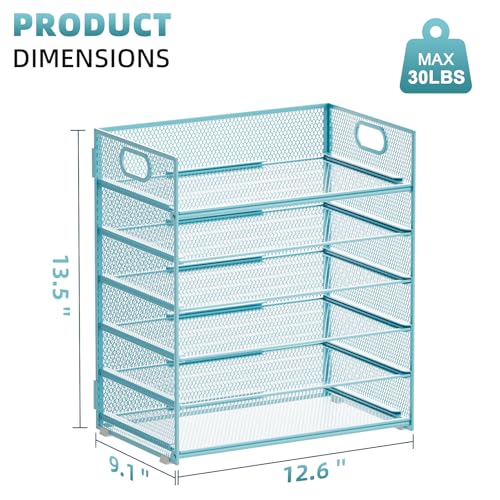 Image of Marbrasse 2 Pack Desk Organizer with Handle, 6 Tier Paper Letter Tray, Mesh Desk File Organizer for Office, School and Home - Blue