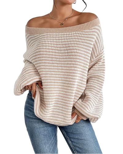 Image of ZAFUL Sweaters for Women Off Shoulder Knit Sweater with Long Sleeve Loose Pullover Jumper Tops