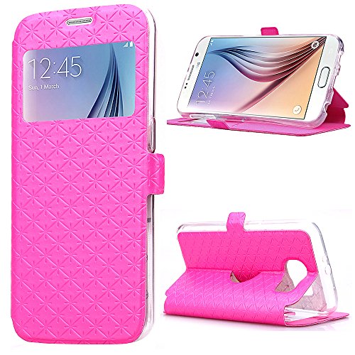 SailsON Samsung Galaxy S6 Case Leather Wallet PU Case Flip Cover Built-in Card Slots View Window Stand Holder Function Phone Protective For Samsung Galaxy S VI, Rose