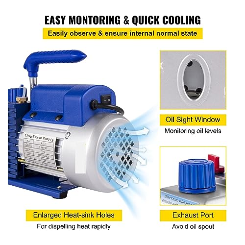 Kit de Bombeo de Vacío 1.5 Galón 2.5 CFM, Bomba de Paleta Monoejecutora para Desgasificación de Cámara, para Aire Acondicionado de Automóvil y Refrigerador miniatura 6