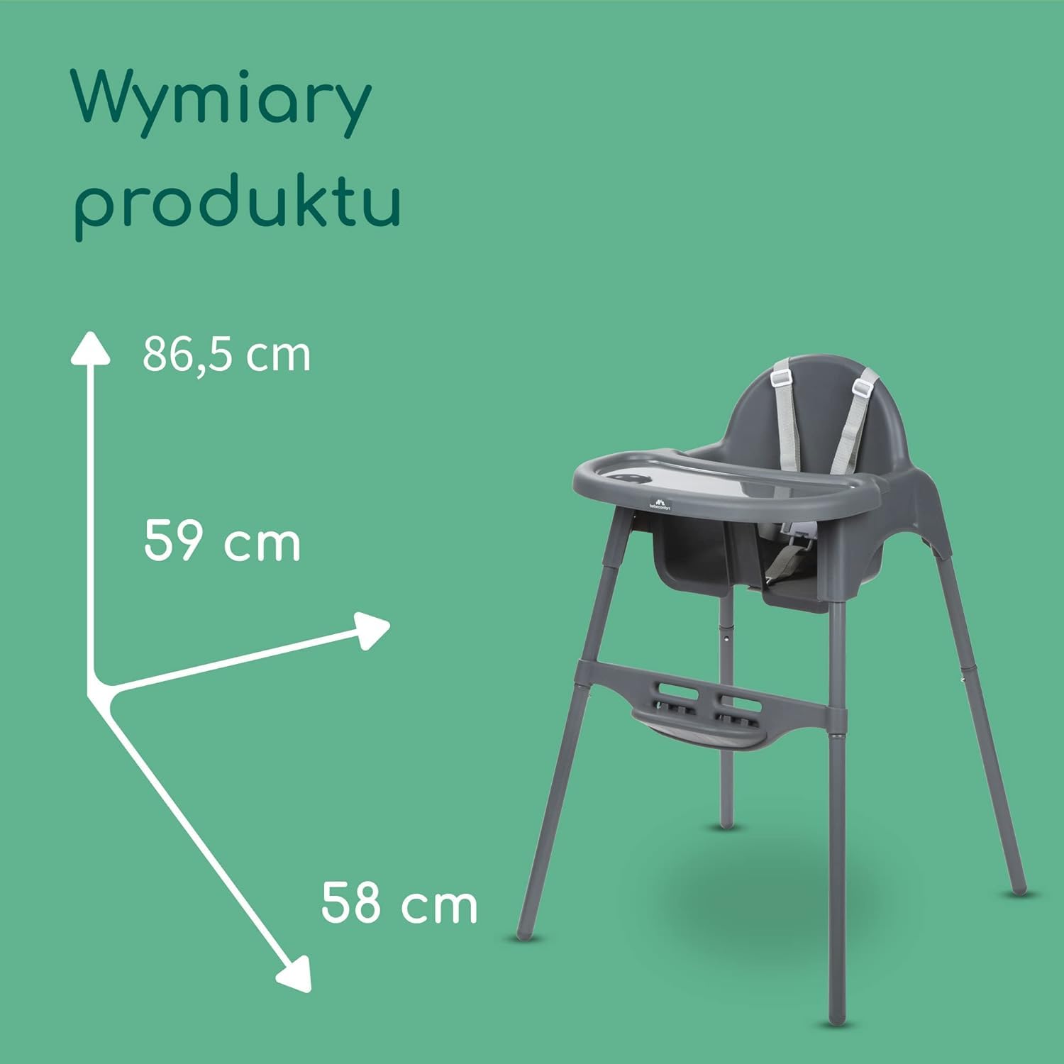 Bebeconfort Meely, regulowane kszesełko do karmienia 2 w 1 zmienia się w krzesełko dla dziecka, 6 miesięcy - 3 lata (maks. 15 kg), lekkie (3,3 kg), łatwo się czyści, 5-punktowa uprząż, Dark Grey