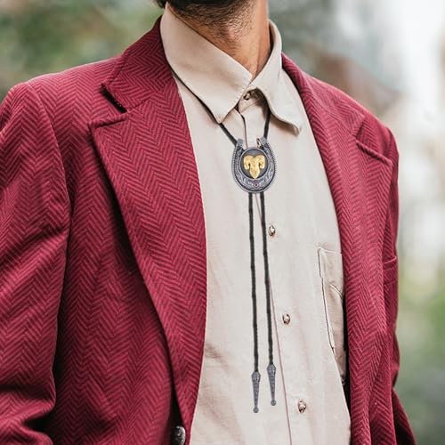 Image of HUABOLA CALYN Bolo Tie for Men- Western Cowboy Native American Golden Horse Bolo Tie