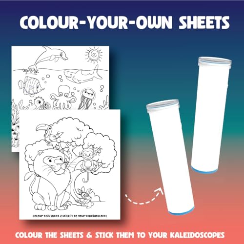 Image of PlayMagic BrainActiv Kaleidoscope Making DIY Kit for Kids 3+|Magical Pattern Creation Kit|2 Kaleidoscopes, Scratch Sheets, 8 Activity Sheets|Educational Birthday Gift for Kids-Sea & Animal Adventure